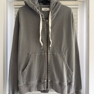 Buck Mason Heather Full Zip Gray Hoodie
